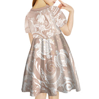 Aloha Hawaii Turtles Floral Kid Short Sleeve Dress Taupe Marbles Glaze LT7 - Polynesian Pride