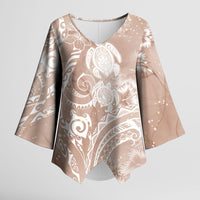 Aloha Hawaii Turtles Floral Kimono Sleeve Blouse Taupe Marbles Glaze LT7 Female Taupe - Polynesian Pride