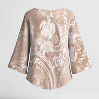 Aloha Hawaii Turtles Floral Kimono Sleeve Blouse Taupe Marbles Glaze LT7 - Polynesian Pride
