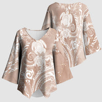Aloha Hawaii Turtles Floral Kimono Sleeve Blouse Taupe Marbles Glaze LT7 - Polynesian Pride