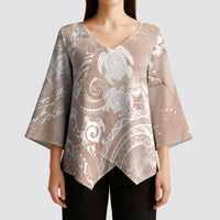 Aloha Hawaii Turtles Floral Kimono Sleeve Blouse Taupe Marbles Glaze LT7 - Polynesian Pride