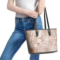 Aloha Hawaii Turtles Floral Leather Tote Bag Taupe Marbles Glaze LT7 - Polynesian Pride