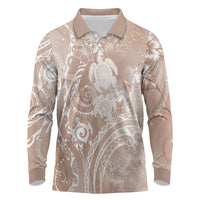 Aloha Hawaii Turtles Floral Long Sleeve Polo Shirt Taupe Marbles Glaze LT7 Taupe - Polynesian Pride
