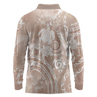Aloha Hawaii Turtles Floral Long Sleeve Polo Shirt Taupe Marbles Glaze LT7 - Polynesian Pride