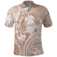 Aloha Hawaii Turtles Floral Polo Shirt Taupe Marbles Glaze LT7 Taupe - Polynesian Pride