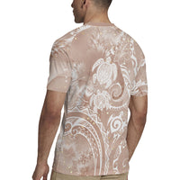 Aloha Hawaii Turtles Floral Rugby Jersey Taupe Marbles Glaze LT7 - Polynesian Pride