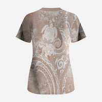 Aloha Hawaii Turtles Floral Scrub Top Taupe Marbles Glaze LT7 - Polynesian Pride