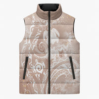 Aloha Hawaii Turtles Floral Sleeveless Puffer Jacket Taupe Marbles Glaze LT7 Unisex Taupe - Polynesian Pride