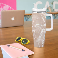 Aloha Hawaii Turtles Floral Tumbler With Handle Taupe Marbles Glaze LT7 - Polynesian Pride