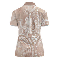 Aloha Hawaii Turtles Floral Women Polo Shirt Taupe Marbles Glaze LT7 - Polynesian Pride