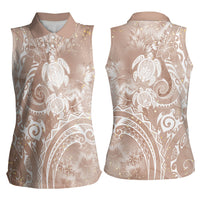 Aloha Hawaii Turtles Floral Women Sleeveless Polo Shirt Taupe Marbles Glaze LT7 - Polynesian Pride