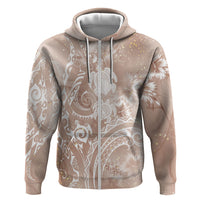Aloha Hawaii Turtles Floral Zip Hoodie Taupe Marbles Glaze LT7 Zip Hoodie Taupe - Polynesian Pride