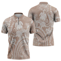 Aloha Hawaii Turtles Floral Zipper Polo Shirt Taupe Marbles Glaze LT7 - Polynesian Pride