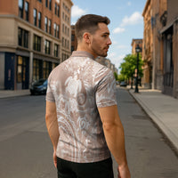 Aloha Hawaii Turtles Floral Zipper Polo Shirt Taupe Marbles Glaze LT7 - Polynesian Pride