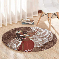 Tahiti Islands Polynesian Plumeria Round Carpet Tahitian Vahine 'Ote'a - Beige LT7 - Polynesian Pride