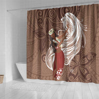 Tahiti Islands Polynesian Plumeria Shower Curtain Tahitian Vahine 'Ote'a - Beige