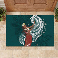 Tahiti Islands Polynesian Plumeria Rubber Doormat Tahitian Vahine 'Ote'a - Teal LT7 Teal - Polynesian Pride
