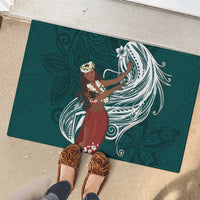 Tahiti Islands Polynesian Plumeria Rubber Doormat Tahitian Vahine 'Ote'a - Teal LT7 - Polynesian Pride