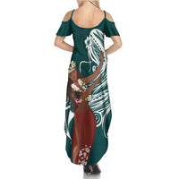 Tahiti Islands Polynesian Plumeria Summer Maxi Dress Tahitian Vahine 'Ote'a - Teal