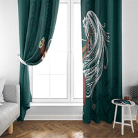 Tahiti Islands Polynesian Plumeria Window Curtain Tahitian Vahine 'Ote'a - Teal