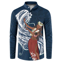 Tahiti Islands Polynesian Plumeria Button Sweatshirt Tahitian Vahine 'Ote'a - Navy Blue LT7 Blue - Polynesian Pride