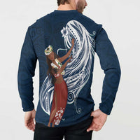 Tahiti Islands Polynesian Plumeria Button Sweatshirt Tahitian Vahine 'Ote'a - Navy Blue LT7 - Polynesian Pride
