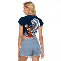 Tahiti Islands Polynesian Plumeria Raglan Cropped T Shirt Tahitian Vahine 'Ote'a - Navy Blue
