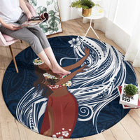 Tahiti Islands Polynesian Plumeria Round Carpet Tahitian Vahine 'Ote'a - Navy Blue LT7 - Polynesian Pride