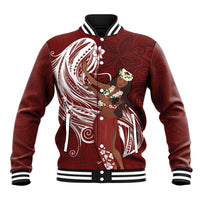 Tahiti Islands Polynesian Plumeria Baseball Jacket Tahitian Vahine 'Ote'a - Scarlet LT7 Unisex Red - Polynesian Pride
