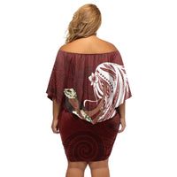 Tahiti Islands Polynesian Plumeria Off Shoulder Short Dress Tahitian Vahine 'Ote'a - Scarlet