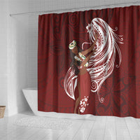Tahiti Islands Polynesian Plumeria Shower Curtain Tahitian Vahine 'Ote'a - Scarlet