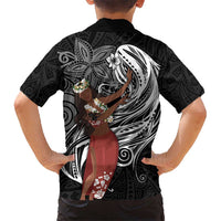 Tahiti Islands Polynesian Plumeria Kid Hawaiian Shirt Tahitian Vahine 'Ote'a - Black