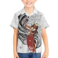 Tahiti Islands Polynesian Plumeria Family Matching Off The Shoulder Long Sleeve Dress and Hawaiian Shirt Tahitian Vahine 'Ote'a - White