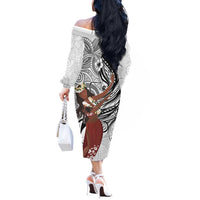 Tahiti Islands Polynesian Plumeria Off The Shoulder Long Sleeve Dress Tahitian Vahine 'Ote'a - White