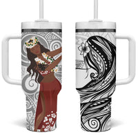 Tahiti Islands Polynesian Plumeria Tumbler With Handle Tahitian Vahine 'Ote'a - White LT7 One Size: 40 oz White - Polynesian Pride