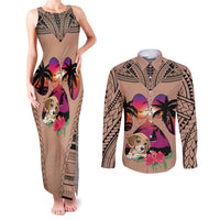 Polynesian Couples Matching Tank Maxi Dress and Long Sleeve Button Shirts Dog Lover With Beagle - Sunset At The Beach Brown Ver LT7 Brown - Polynesian Pride