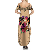 Polynesian Summer Maxi Dress Dog Lover With Border Collie - Sunset At The Beach LT7 - Polynesian Pride