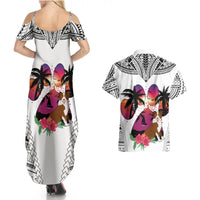 Polynesian Couples Matching Summer Maxi Dress and Hawaiian Shirt Dog Lover With Border Collie - Sunset At The Beach White Ver LT7 - Polynesian Pride