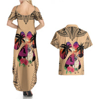 Polynesian Couples Matching Summer Maxi Dress and Hawaiian Shirt Dog Lover With German Shepherd - Sunset At The Beach LT7 - Polynesian Pride