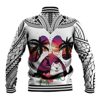 Polynesian Baseball Jacket Dog Lover With Samoyed - Sunset At The Beach White Ver LT7 - Polynesian Pride