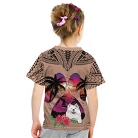 Polynesian Kid T Shirt Dog Lover With Samoyed - Sunset At The Beach Brown Ver LT7 - Polynesian Pride
