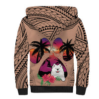 Polynesian Sherpa Hoodie Dog Lover With Samoyed - Sunset At The Beach Brown Ver LT7 - Polynesian Pride