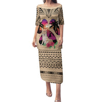 Polynesian Puletasi Dog Lover With Shiba Inu - Sunset At The Beach LT7 Long Dress Coral - Polynesian Pride