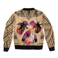 Polynesian Sleeve Zip Bomber Jacket Dog Lover With Shiba Inu - Sunset At The Beach LT7 - Polynesian Pride
