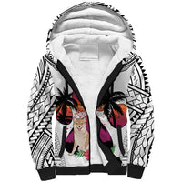 Polynesian Sherpa Hoodie Dog Lover With Shiba Inu - Sunset At The Beach White Ver LT7 Unisex White - Polynesian Pride