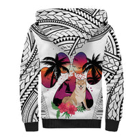 Polynesian Sherpa Hoodie Dog Lover With Shiba Inu - Sunset At The Beach White Ver LT7 - Polynesian Pride