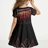 Aotearoa Maori Ngapuhi Iwi Kid Short Sleeve Dress Korowai Tukutuku Kaokao Motifs