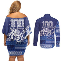Queen Salote College 100th Anniversary Couples Matching Off Shoulder Short Dress and Long Sleeve Button Shirt QSC Royal Girls - Polynesian Pride