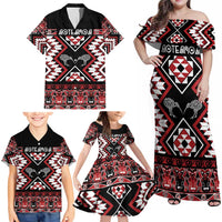 Personalised Taniko Motifs Aotearoa Family Matching Off Shoulder Maxi Dress and Hawaiian Shirt Waitangi Kowhaiwhai Kiwi