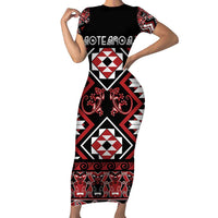 Personalised Aotearoa Waitangi Family Matching Short Sleeve Bodycon Dress and Hawaiian Shirt Taniko Motifs - Mania Gecko